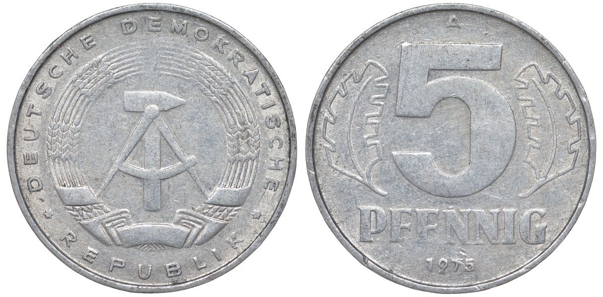 ГДР 5 пфеннигов 1975 A KM 9.1 алюминий 62-254