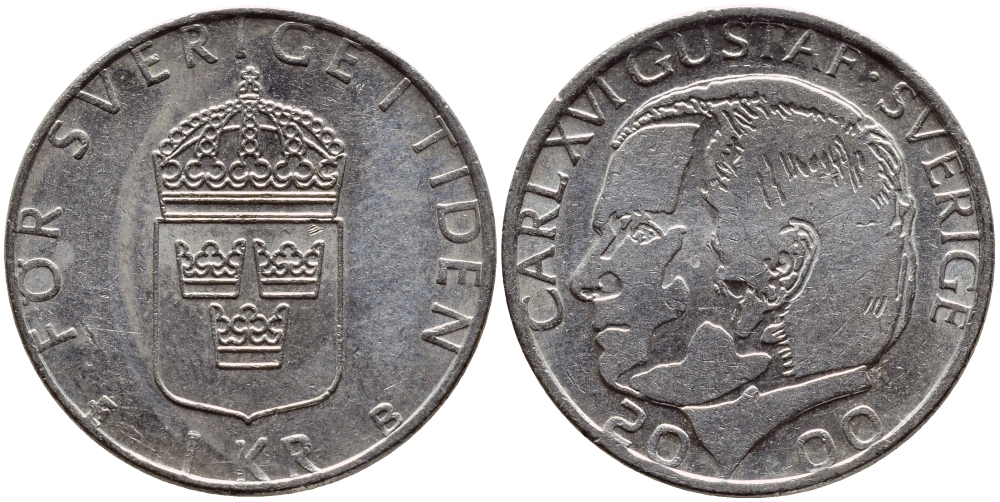Швеция 1 крона 2000 Карл XVI Густав (1973- ) KM 852а медно-никель 4364-2246
