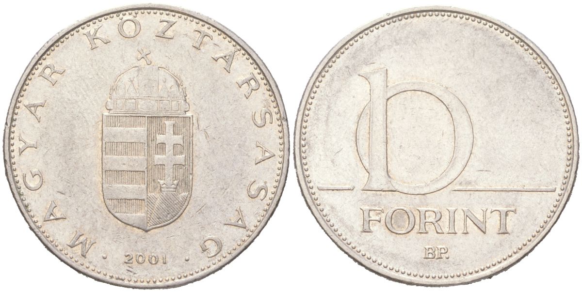 Венгрия 10 форинтов 2001 BP KM 695 латунь плакированная медно-никелем 4143-554