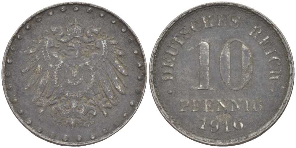 ГЕРМАНИЯ 10 ПФЕННИГОВ 1916 G KM 20, J. 298 железо 4401-116