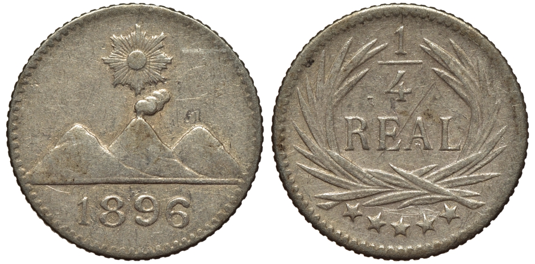 Гватемала 1/4 реала 1896 5 звезд, Испанское правление KM 162 серебро 66-561