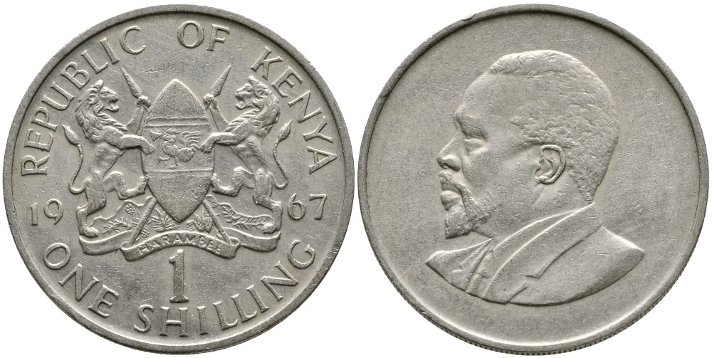 Кения 1 шиллинг 1967 Джомо Кениата KM 5 медно-никель 4529-956