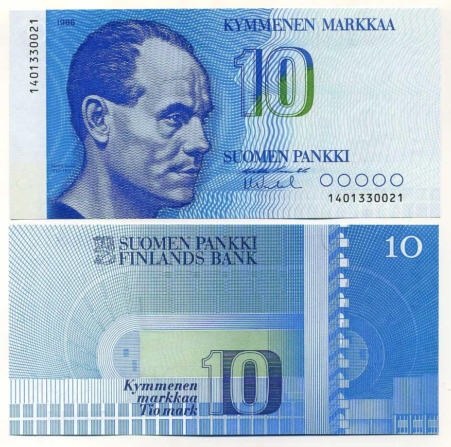Финляндия 10 марок 1986 Пааво Нурми, Олимпийский стадион Pick 113 бумага aUNC 450-96-2