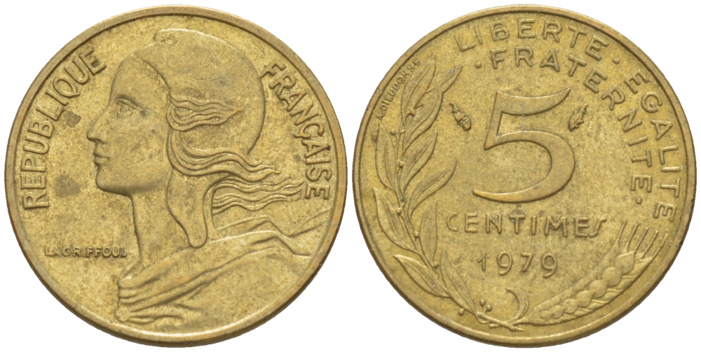 ФРАНЦИЯ 5 САНТИМОВ 1979 ТИП MARIANNE KM 933 медь алюминий никель 3309-1043