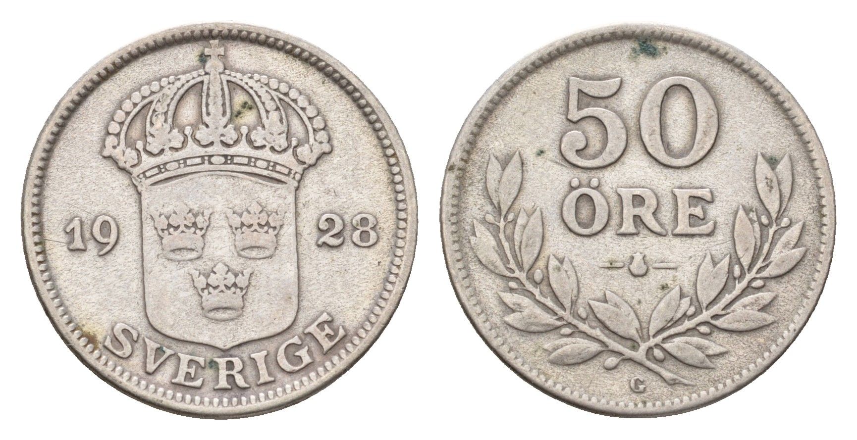 Швеция 50 эре 1928 Густав V (1907-1950) KM 788 серебро 83-1246