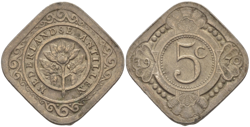 Нидерландские Антилы 5 центов 1970 Юлиана (1948-1980) KM 6 медно-никель 66-965