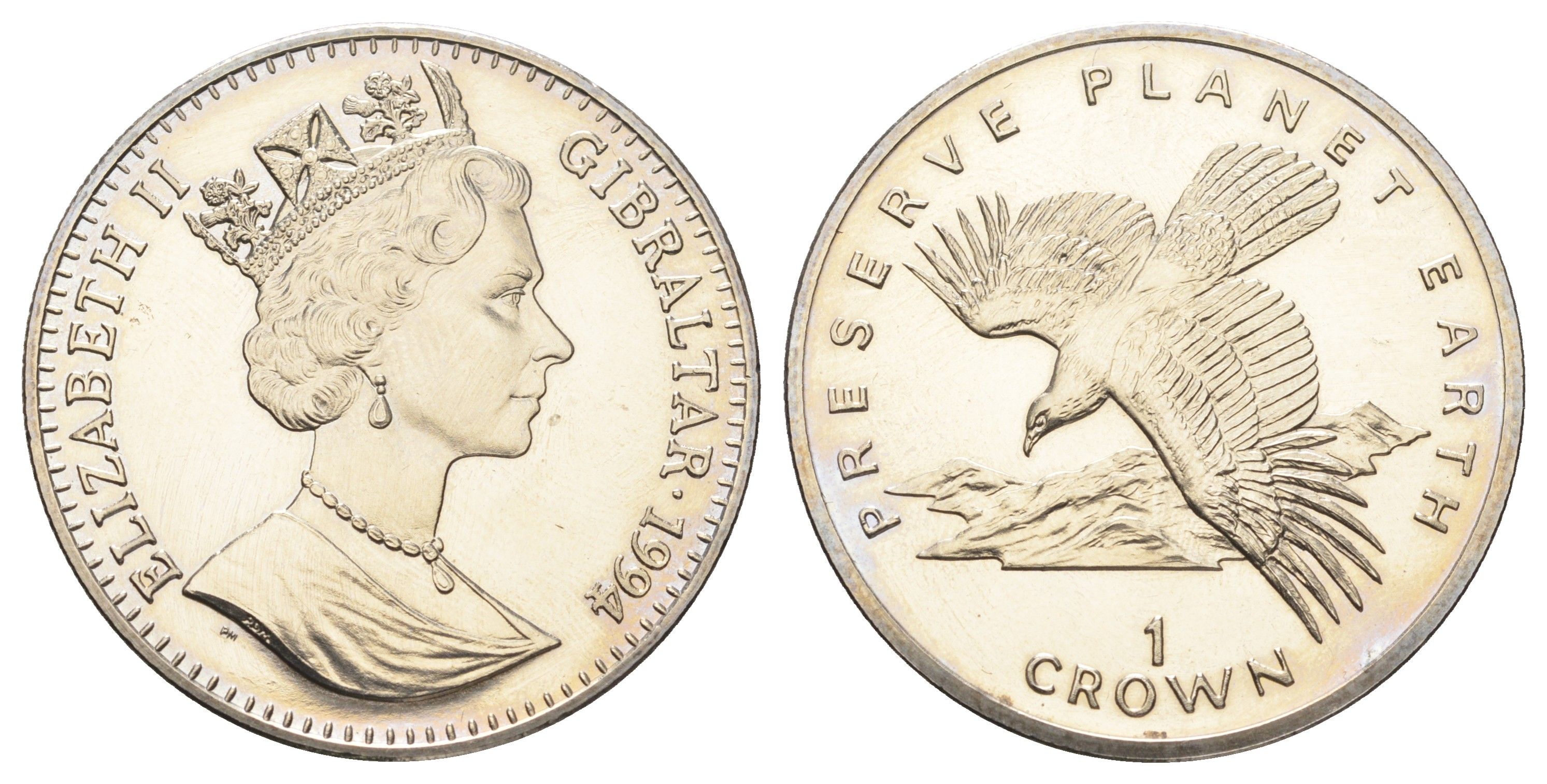 Гибралтар 1 крона 1994 Заповедник планета Земля - Испанский орел-могильник KM 241 медно-никель BU 1524-1841