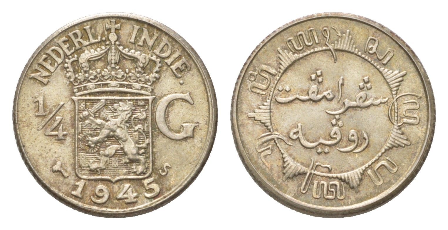 Голландская (Нидерландская) Индия 1/4 гульдена 1945 S KM 319 серебро UNC 4623-736