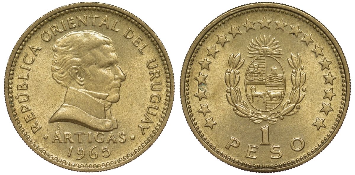 Уругвай 1 песо 1965 KM 46 алюминиевая бронза 106-1222