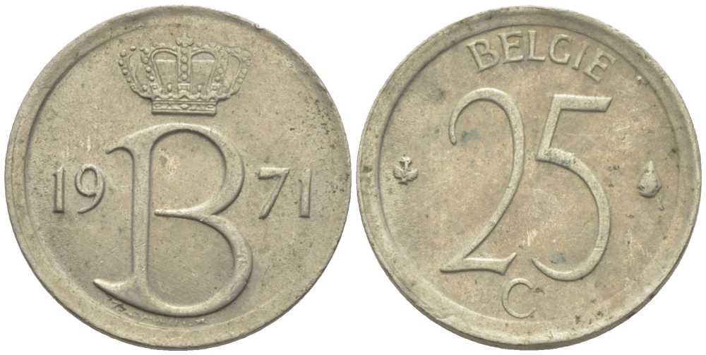 Бельгия 25 сантимов 1971 Belgie, Бодуэн I (1951-1993 KM 154.1 медно-никель 116-955