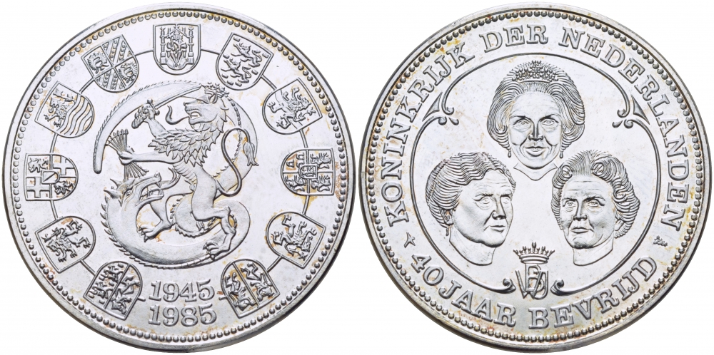 Нидерланды медаль 1985 (1945-1985) 40 лет правления, три королевы  медно-никель  UNC 1077-6-41