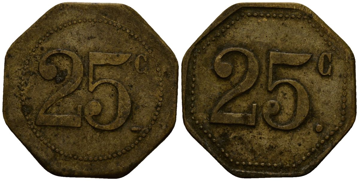 Франция 25 сантимов ND ресторанный жетон латунь 4166-414