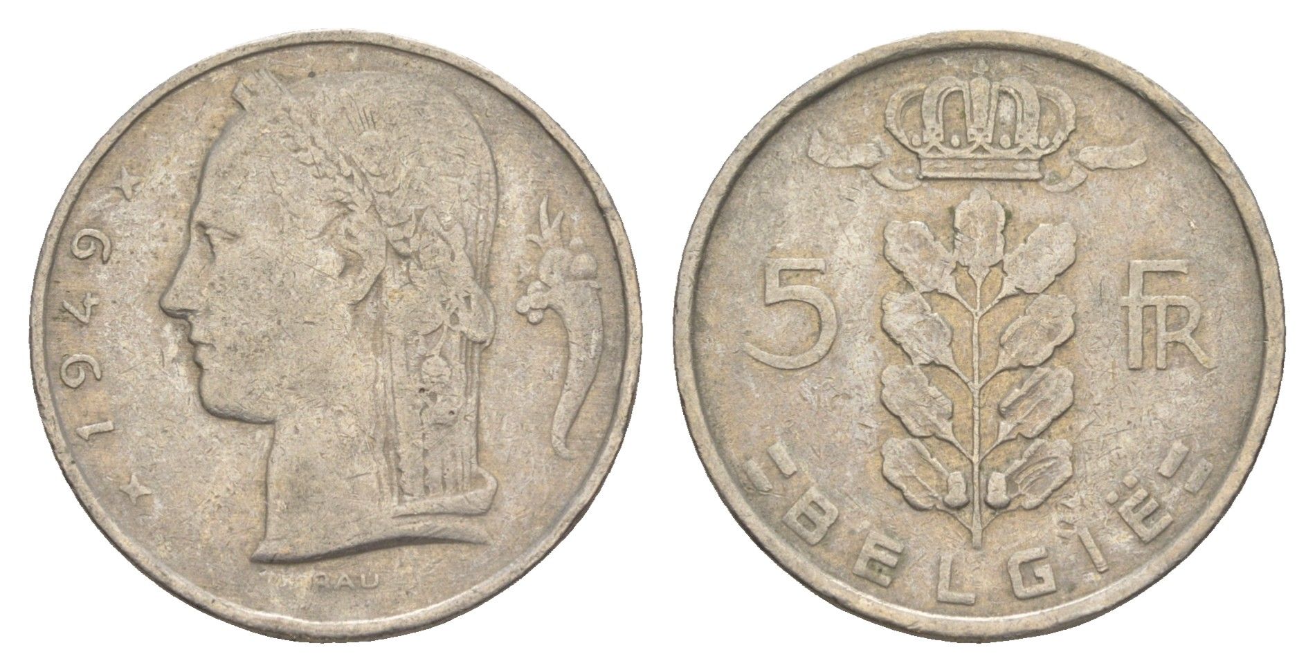 Бельгия 5 франков 1949 Belgie, Леопольд III (1934-1951) KM 135 медно-никель 4539-253