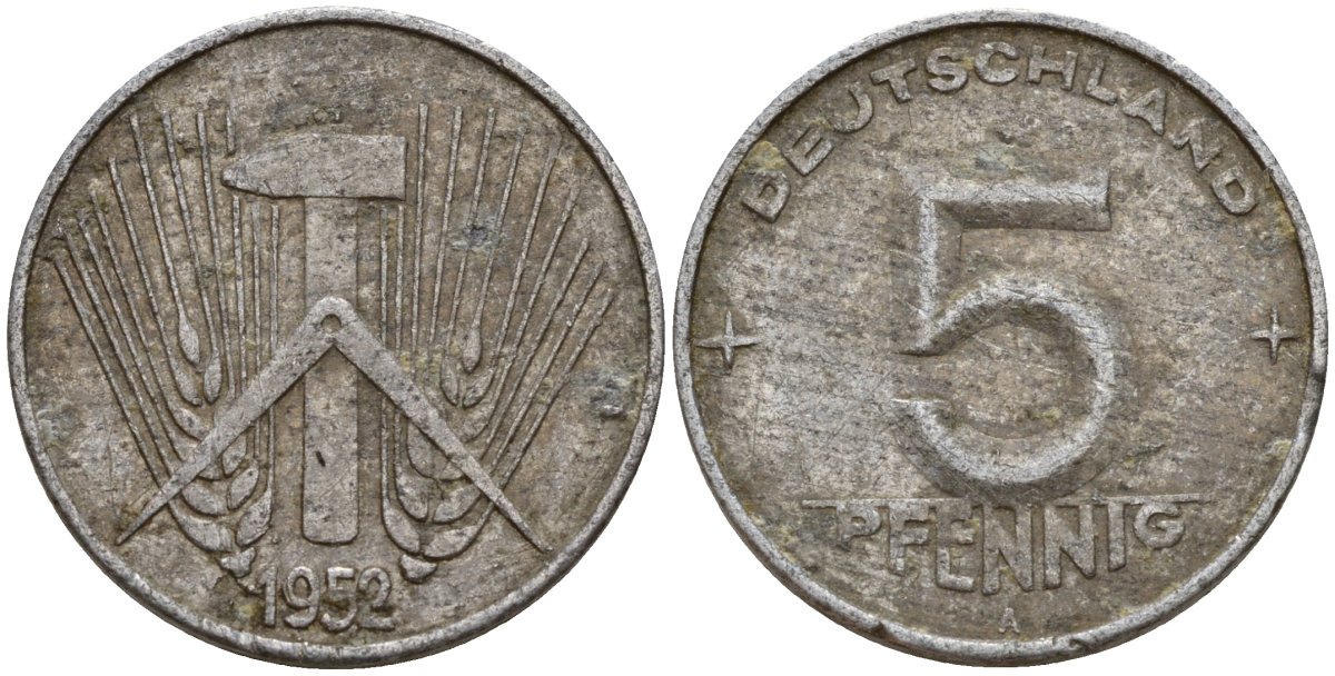 ГДР 5 пфеннигов 1952 A KM 6 алюминий 201-1241