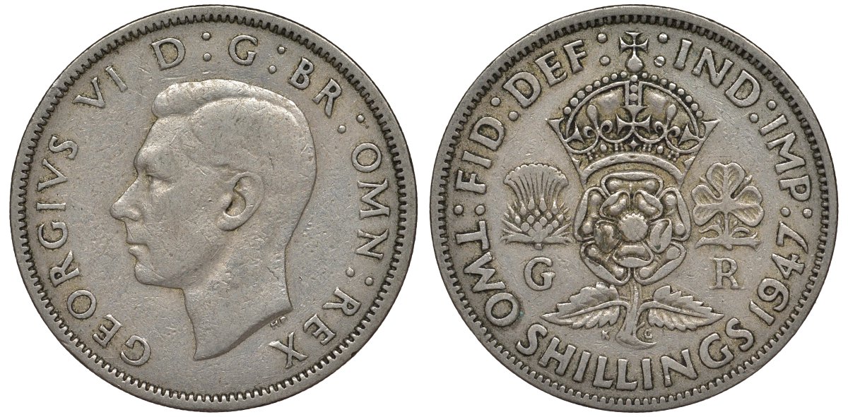 Великобритания 2 шиллинга (флорин) 1947 Георг VI (1936-1952) KM 865, Spink 4102 медно-никель 4123-913