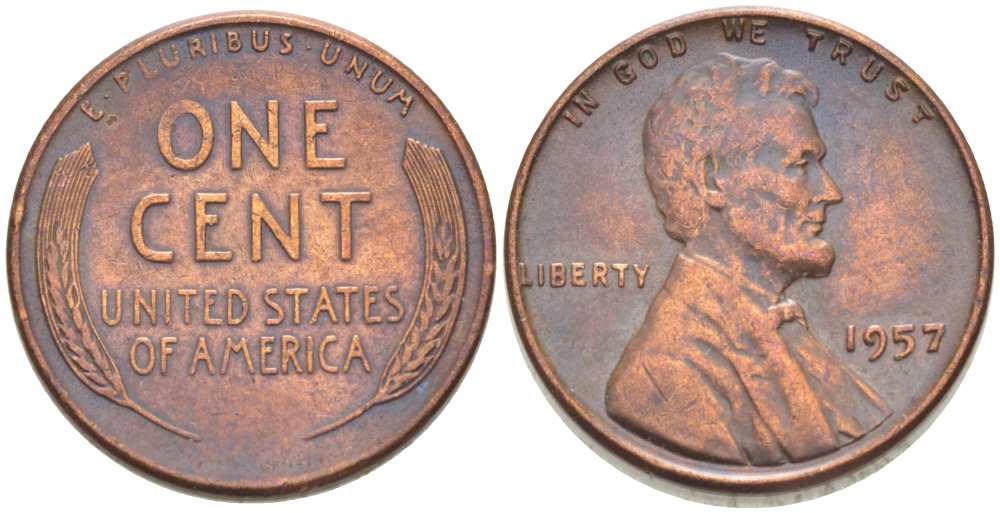 США 1 ЦЕНТ 1957 ЛИНКОЛЬН KM А132 медь цинк 3309-1162