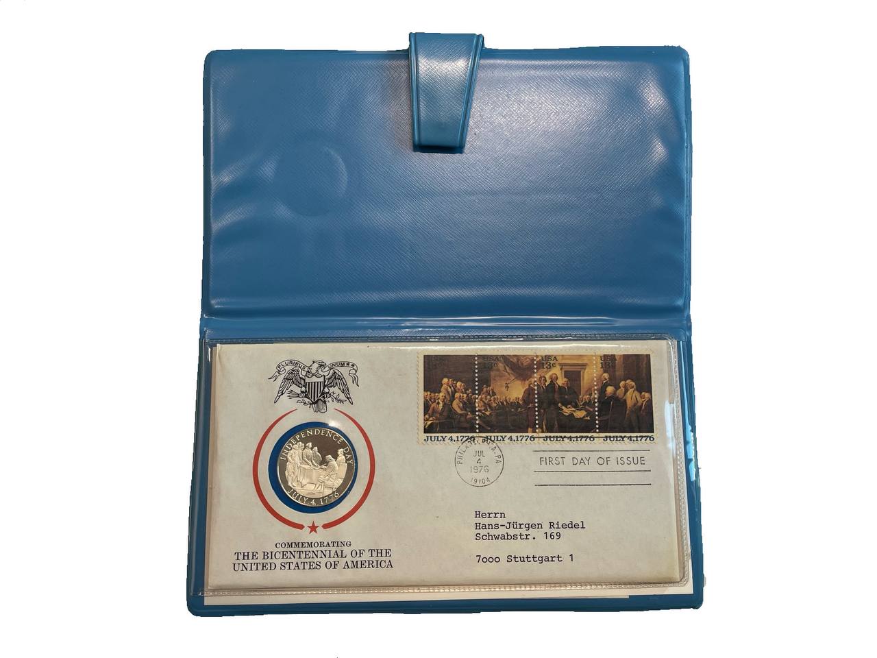 США медаль "200-летие независимости США", в красочном конверте 1976 вес 14,08 гр, диаметр 31,5 мм  серебро PROOF 7-4-2-49