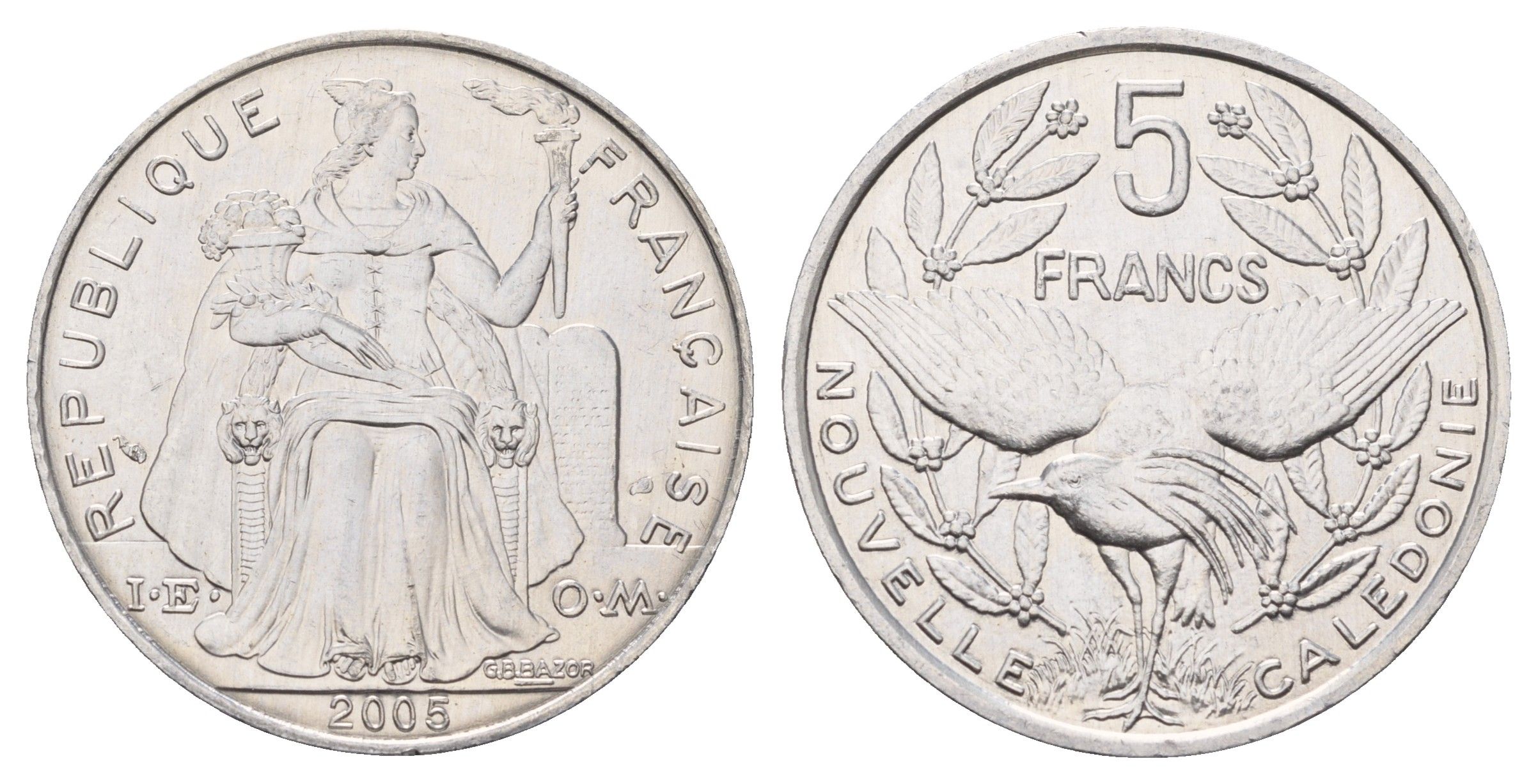 Новая Каледония 5 франков 2005 KM 16 алюминий UNC 4661-1214