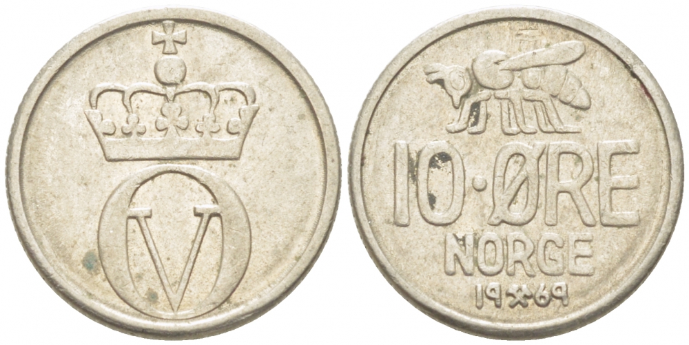 НОРВЕГИЯ 10 ЭРЕ 1969 КМ 411 медно-никель 3955-227