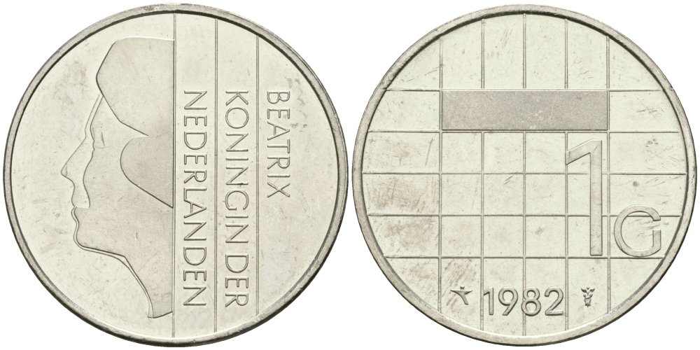 Нидерланды 1 гульден 1982 Беатрикс (1980-2013) KM 205 никель UNC 4579-414