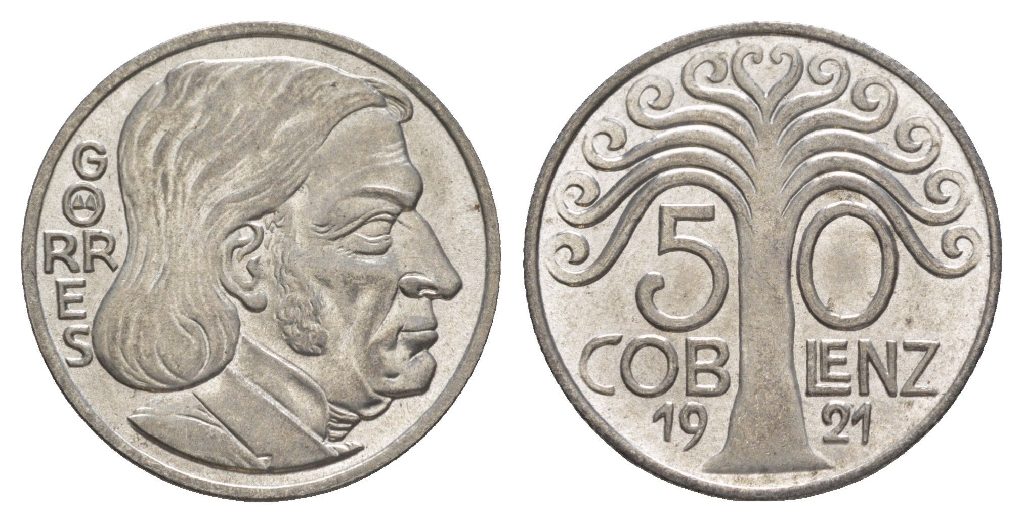 Кобленц 50 пфеннигов 1921 Funck 80.11A, Men05 4526.15, Men18 5727.15 железо UNC 1528-231