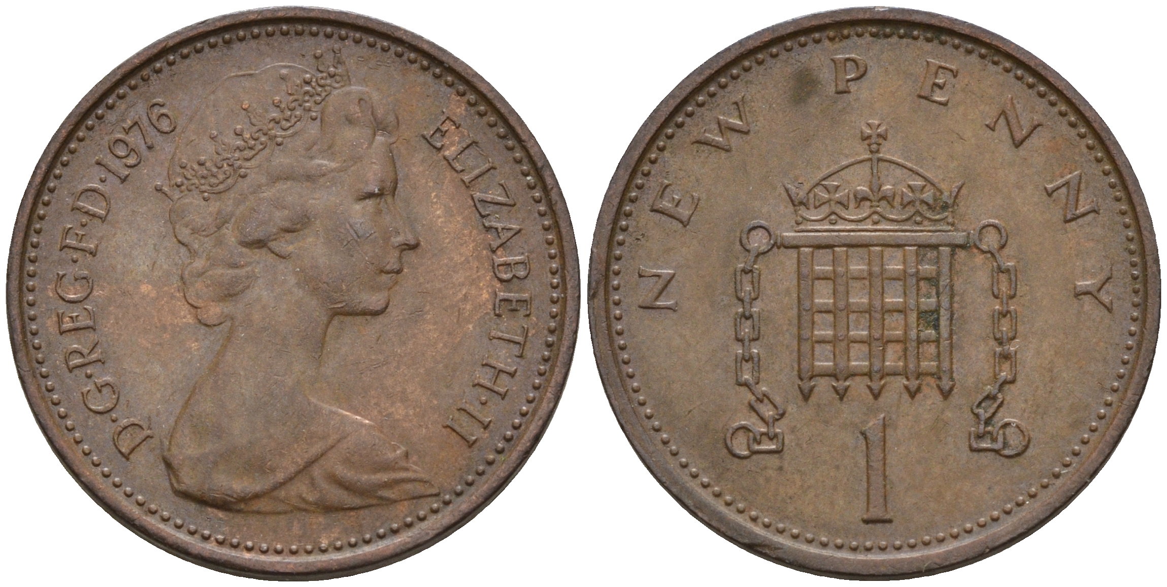 Великобритания 1 пенни 1976 Елизавета II (1952-2022) KM 915, Spink 4237 (B1) бронза    4602-548