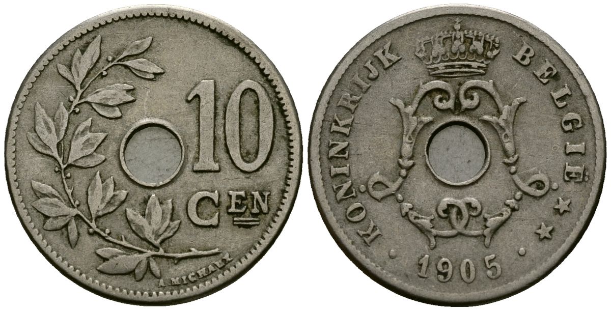 Бельгия 10 сантимов 1905 Belgie KM 53 медно-никель 4172-1217