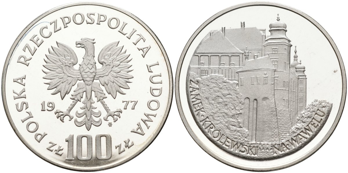 Польша 100 злотых 1977 MW, Вавельский замок в Кракове KM 91, Parchimowicz 279 серебро PROOF 1097-1-23