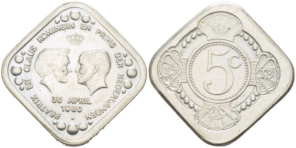 НИДЕРЛАНДЫ ЖЕТОН 1980 КОРОНАЦИЯ КОРОЛЕВЫ БЕАТРИКС 30 АПРЕЛЯ 1980, БЕАТРИКС И ПРИНЦ КЛАУС медно-никель 217-352