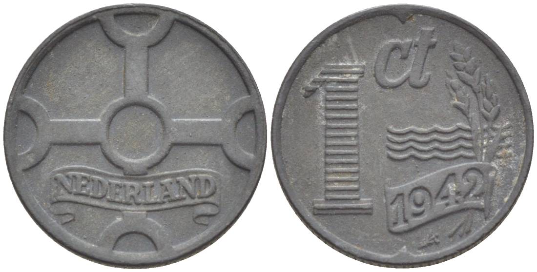 НИДЕРЛАНДЫ 1 ЦЕНТ 1942 ВИЛЬГЕЛЬМИНА I (1891-1948), ГЕРМАНСКАЯ ОККУПАЦИЯ, ВТОРАЯ МИРОВАЯ ВОЙНА KM 170 цинк 4532-1139