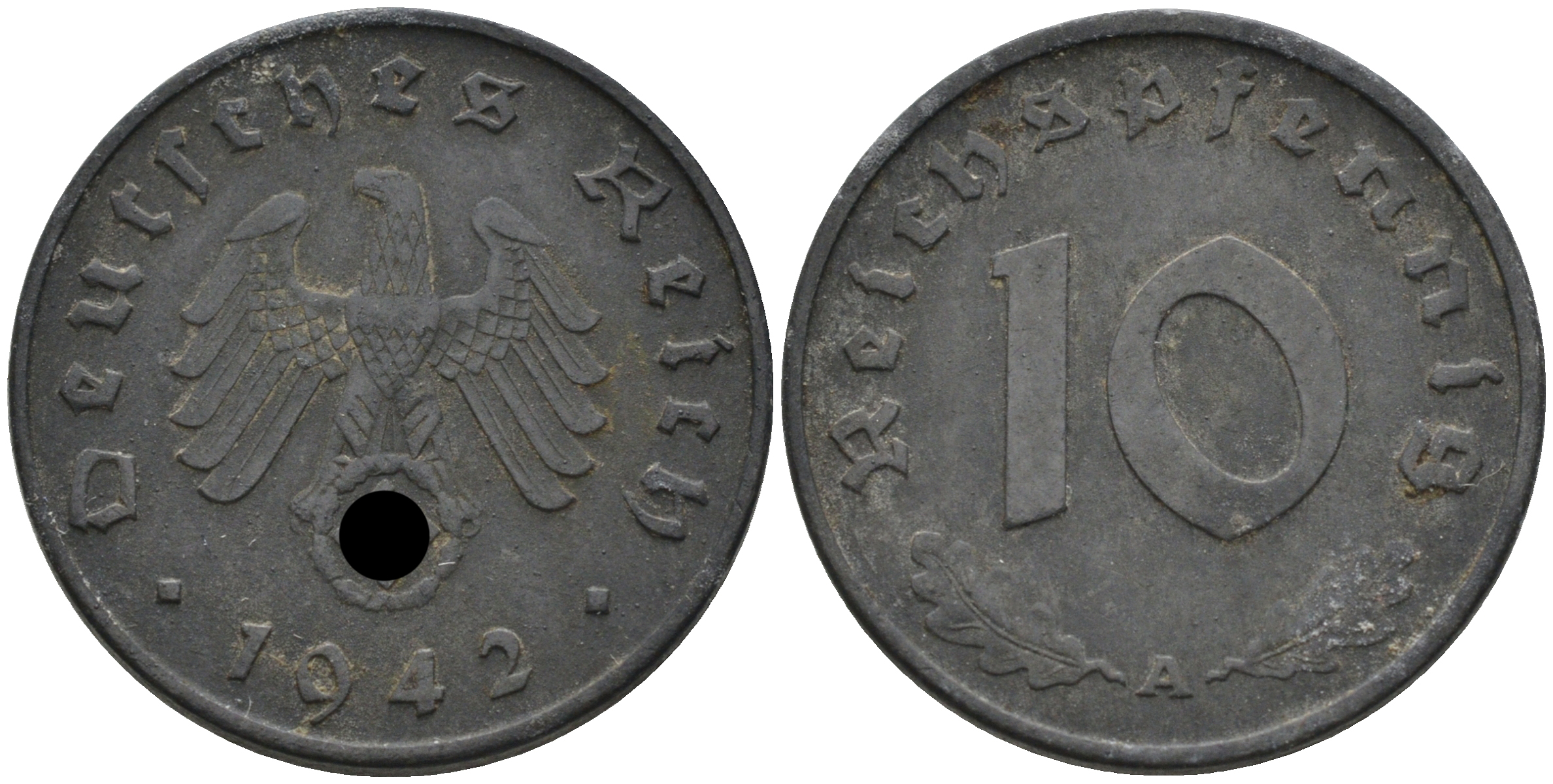 Германия 10 рейхспфеннигов 1942 А KM 101, J. 371 цинк 4116-611