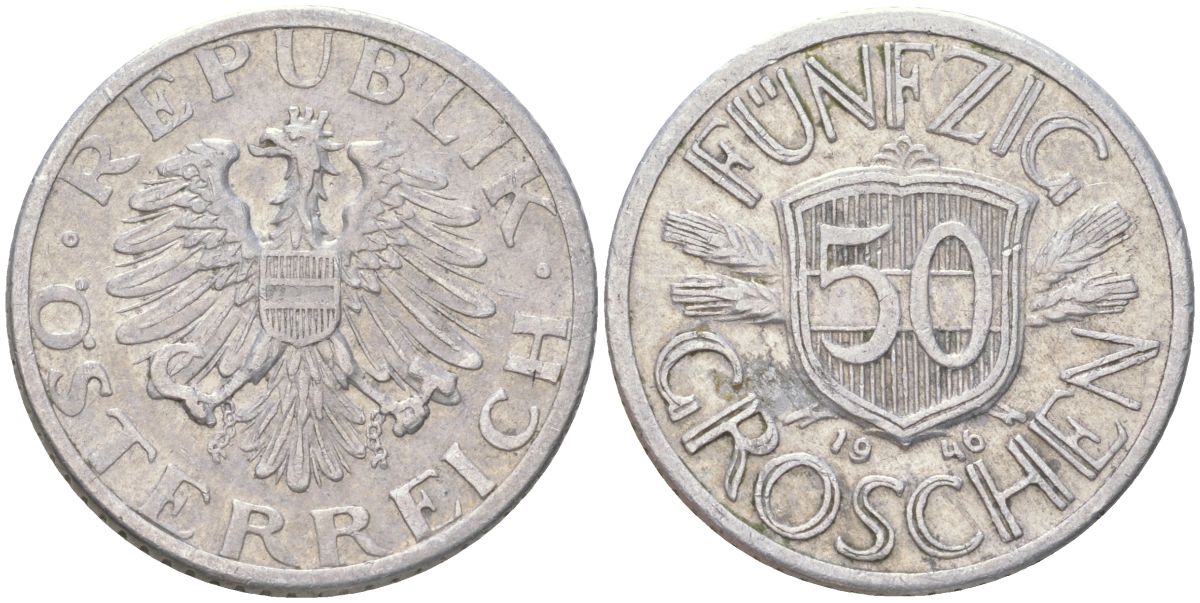 Австрия 50 грошей 1946 KM 2870 алюминий 4613-1165