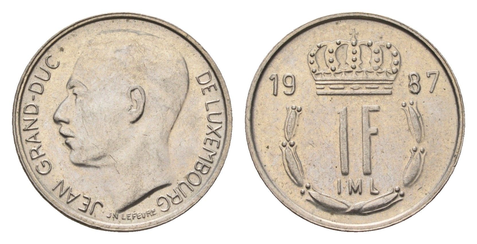 Люксембург 1 франк 1987 Великий герцог Жан (1964-2000) KM 59 медно-никель 4708-331