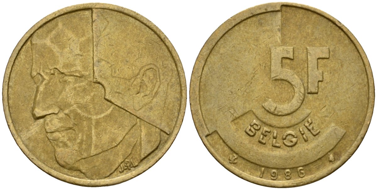 Бельгия 5 франков 1986 Belgie, Бодуэн I (1951-1993) KM 164 алюминиевая бронза 4601-227