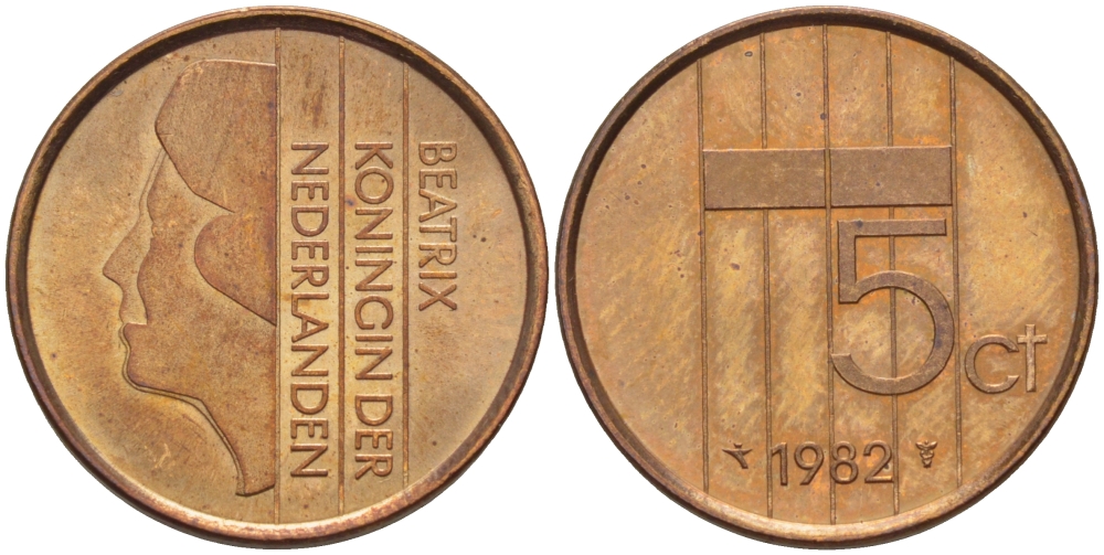 Нидерланды 5 центов 1982 Беатрикс (1980-2013) KM 202 бронза 31-943