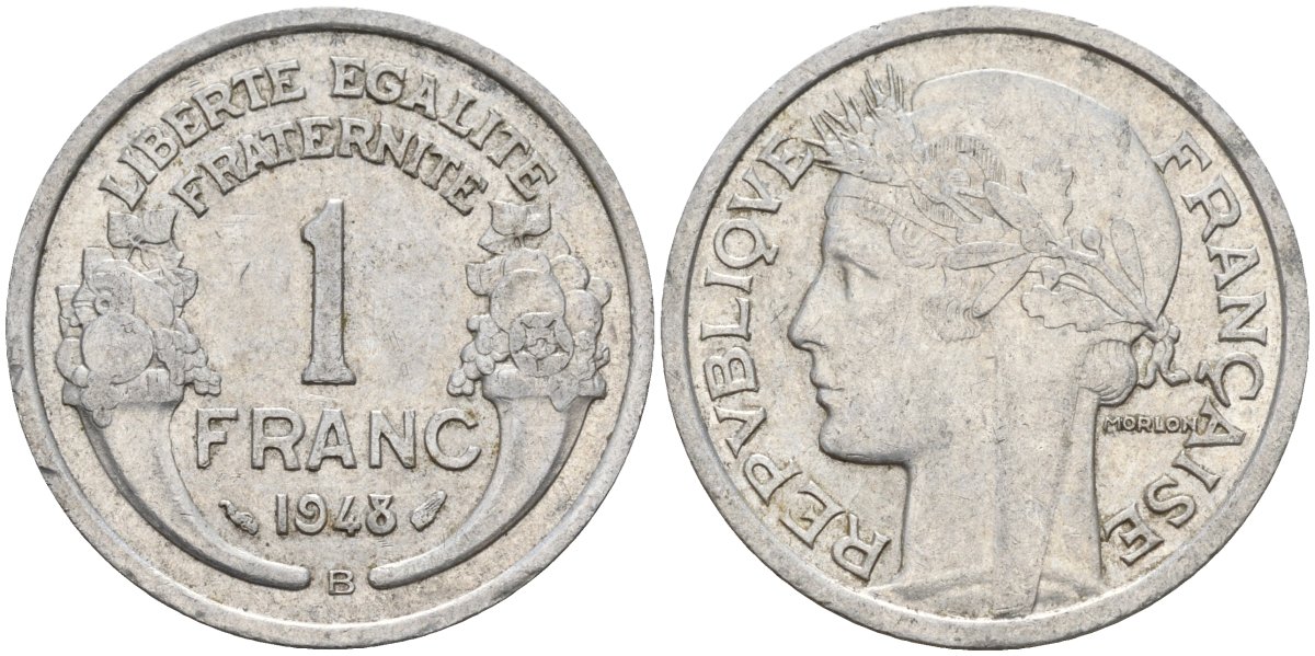 Франция 1 франк 1948 B KM 885a.2 алюминий 4142-1011