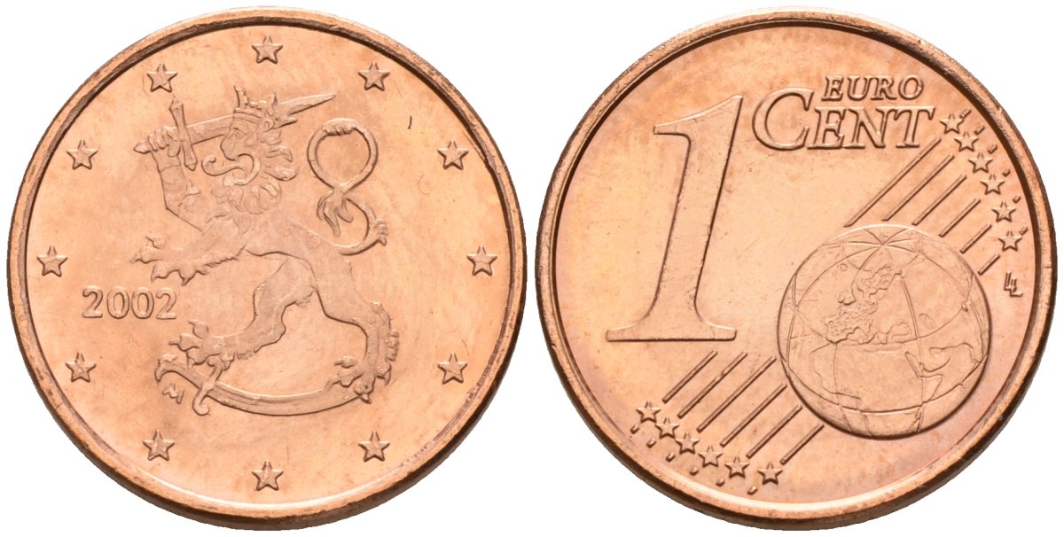 Финляндия 1 евроцент 2002 KM 98 сталь плакированная медью UNC M50-16