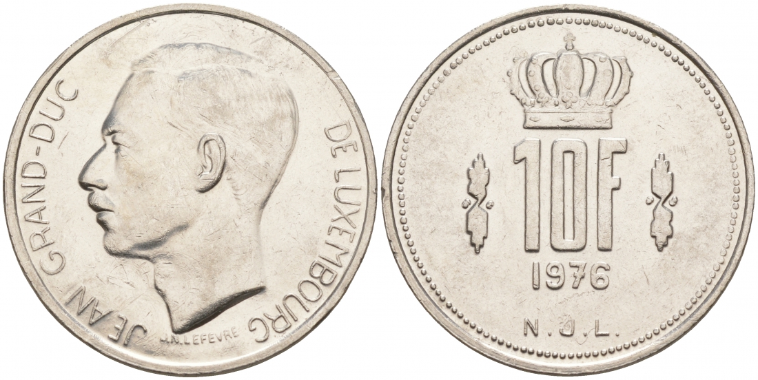 Люксембург 10 франков 1976 Герцог Жан (1964-2000) KM 57 никель 69-622