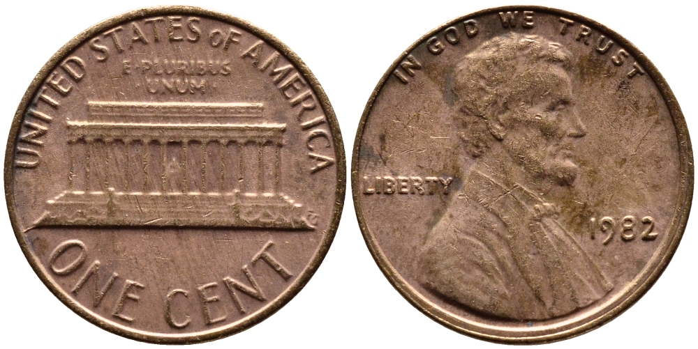 США 1 ЦЕНТ 1982 ЛИНКОЛЬН KM 201 медь цинк 4178-155