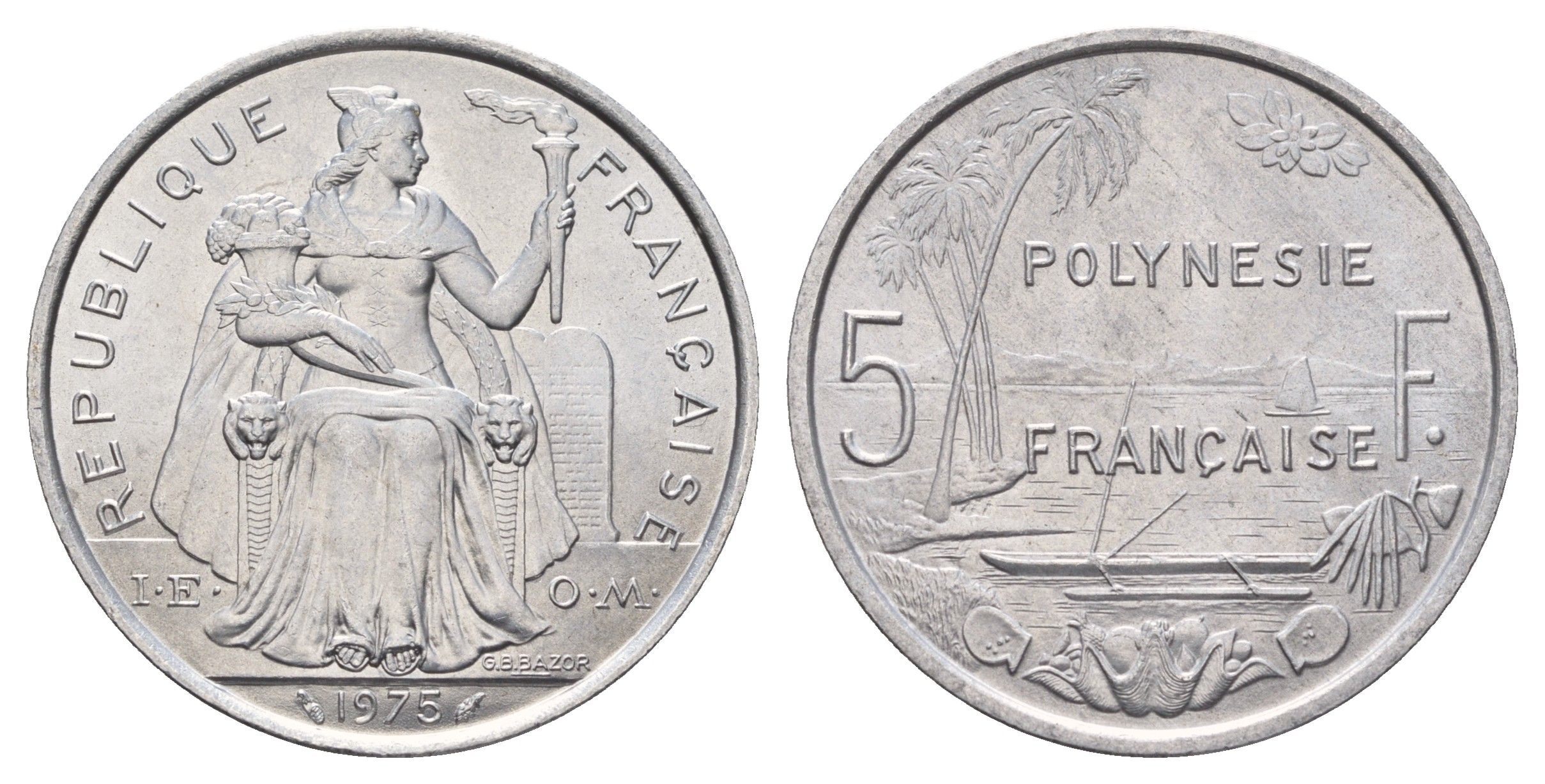 Французская Полинезия 5 франков 1975 KM 12 алюминий UNC 109-921