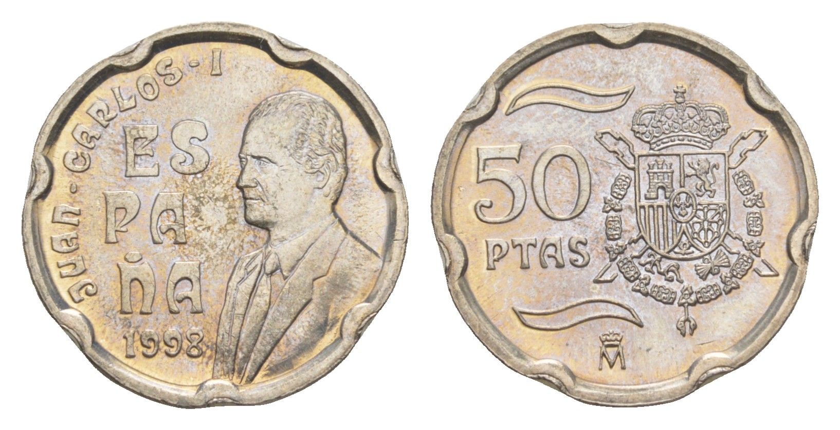 Испания 50 песет 1998 M, Хуан Карлос I (1975-2014) KM 991 медно-никель BU 4621-142