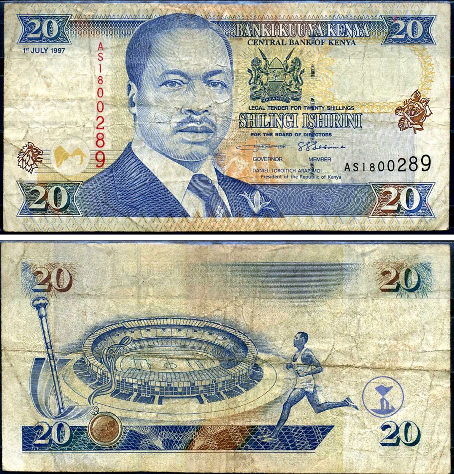 Кения 20 шиллингов 1997 2-й президент Дэниэл Торойтич арап Мои (1978-2002) Pick 35 b бумага 7214-27-2-1