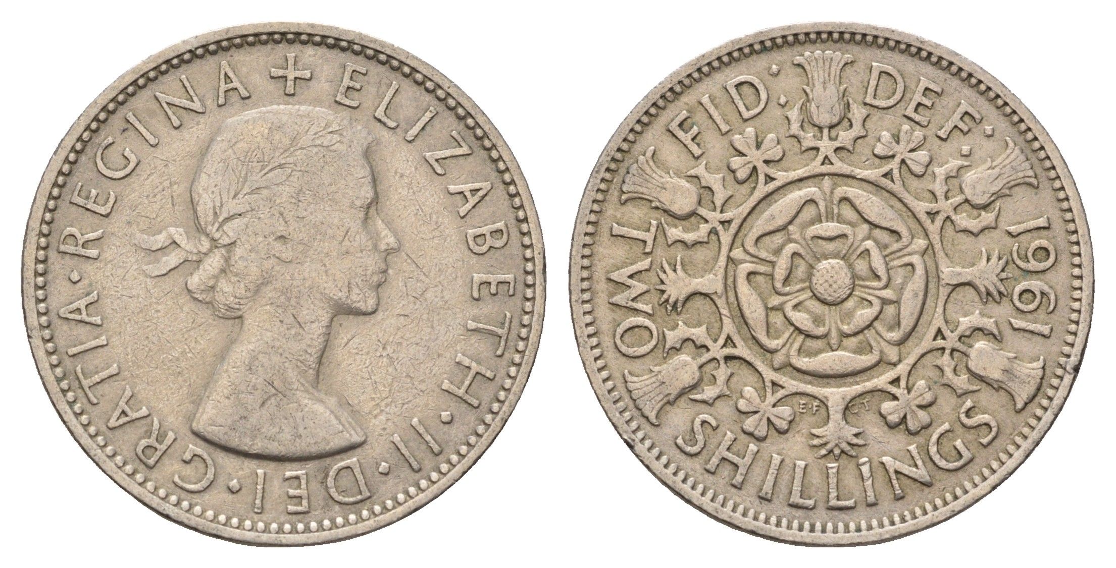 Великобритания 2 шиллинга (флорин) 1961 Елизавета II (1952-2022) KM 906, Spink 4146 медно-никель 4137-121