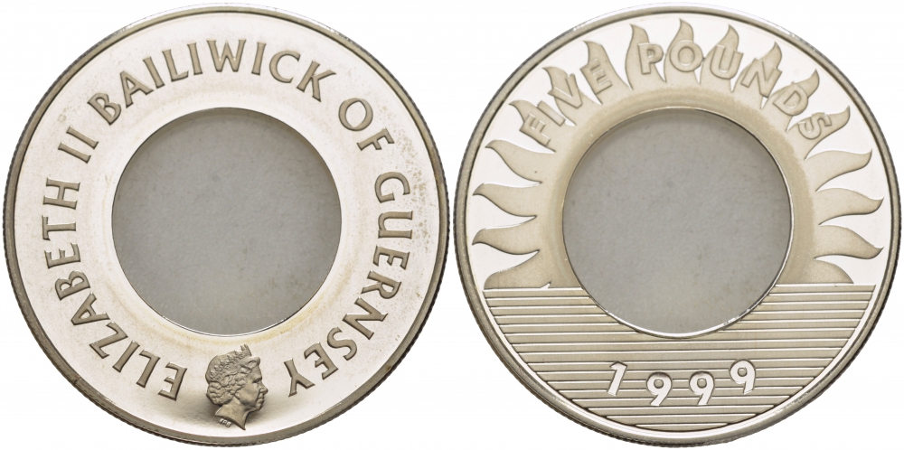 Гернси 5 фунтов 1999 миллениум, монета необычной формы KM 86 серебро PROOF 11-091-44