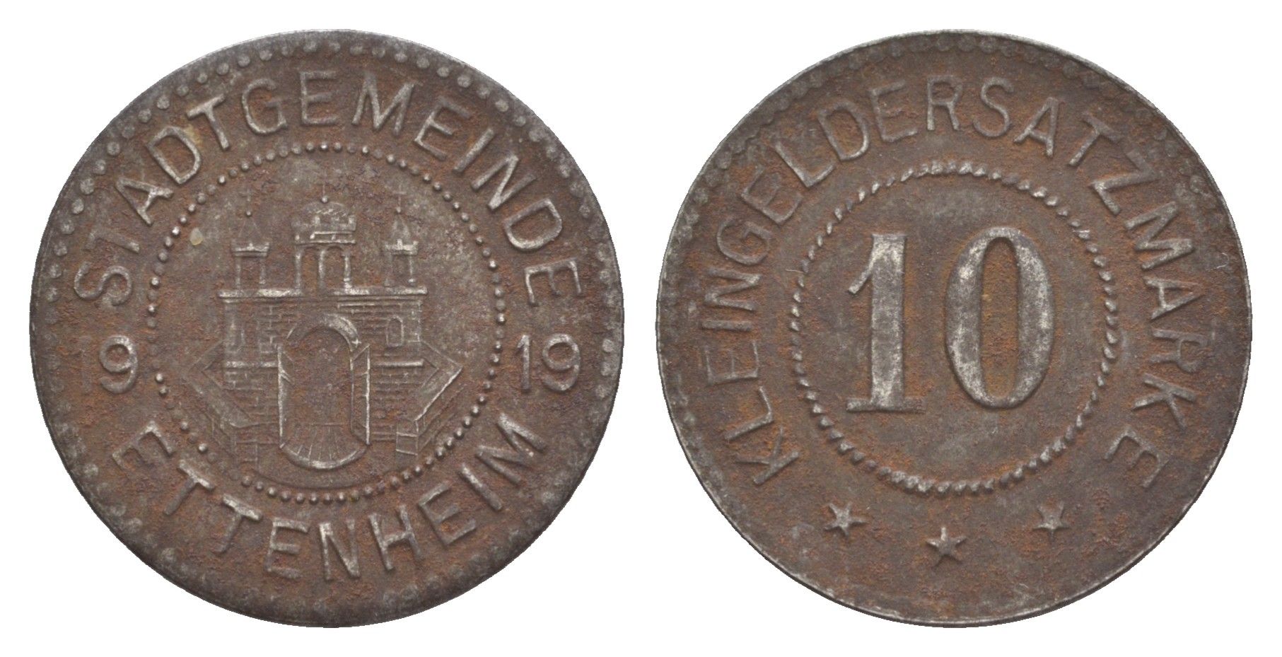 Эттенхайм 10 пфеннигов 1919 Funck 124.4, Men18 8963.6 железо 1527-1422