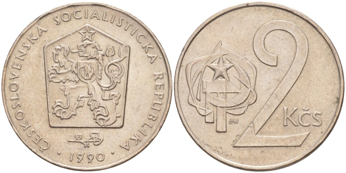 Чехословакия 2 кроны 1990 KM 75 медно-никель 216-156