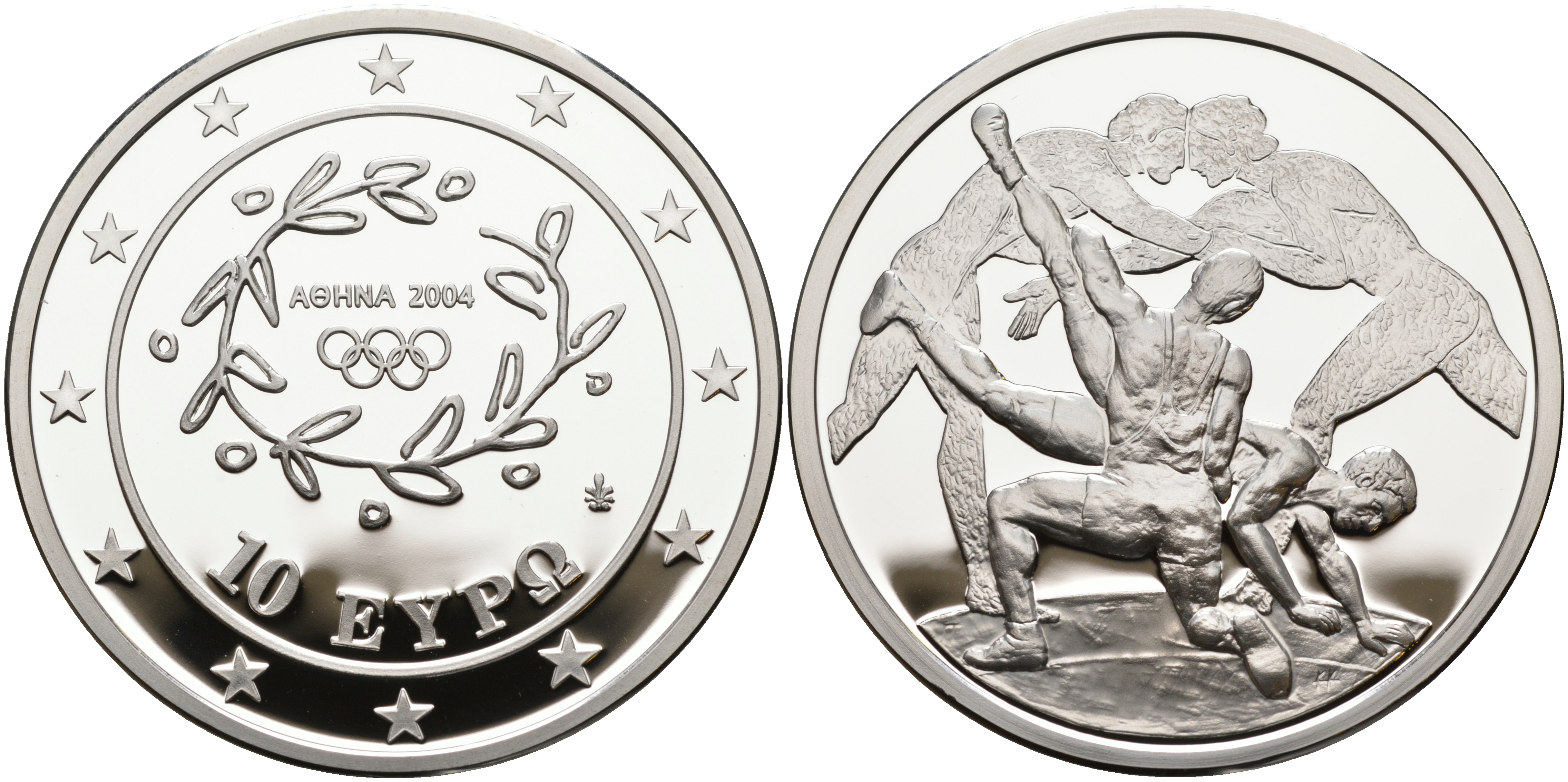 Греция 10 евро 2004 XXVIII летние Олимпийские игры 2004 года в Афинах, борьба KM 203 серебро PROOF 01-167-24