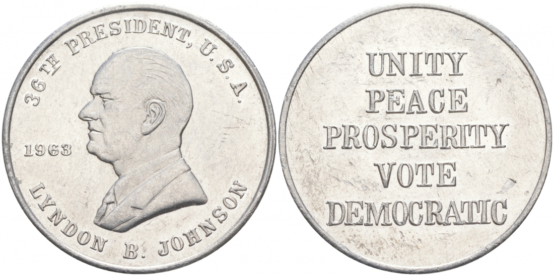 США МЕДАЛЬ ND 36-ЫЙ ПРЕЗИДЕНТ ЛИНДОН ДЖОНСОН 28 мм алюминий 73-425