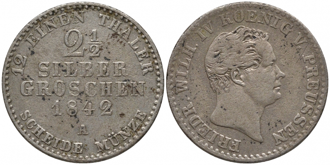 ПРУССИЯ 2 1/2 ЗИЛЬБЕРГРОША 1842 A KM 444 серебро 00-00