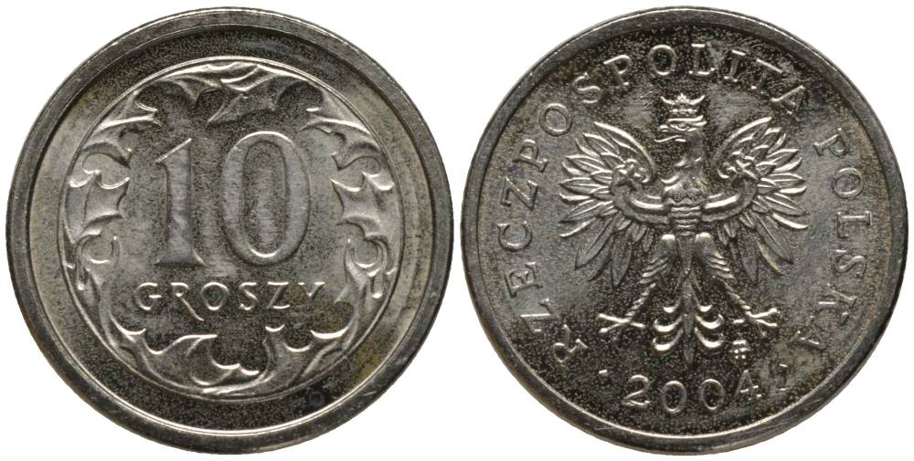 Польша 10 грошей 2004 MW KM 279 медно-никель UNC 218-357